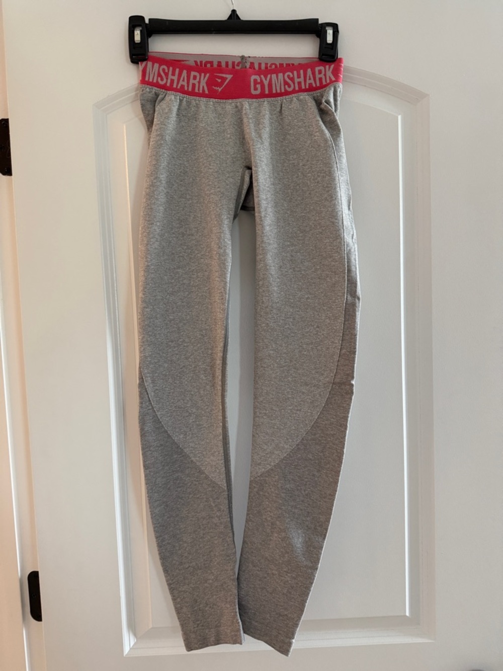 Gymshark Gray Leggings with Pink Logo Waistband